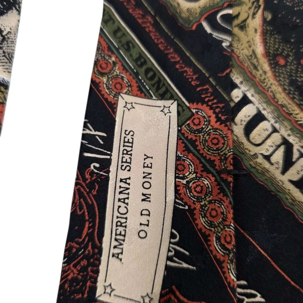 TANGO by MAX RAAB Americana 'Old‎ Money' Print Silk Tie Black Red Green
